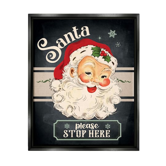 Stupell Industries Santa Please Stop Here Vintage Smiling Framed Floater Canvas Wall Art